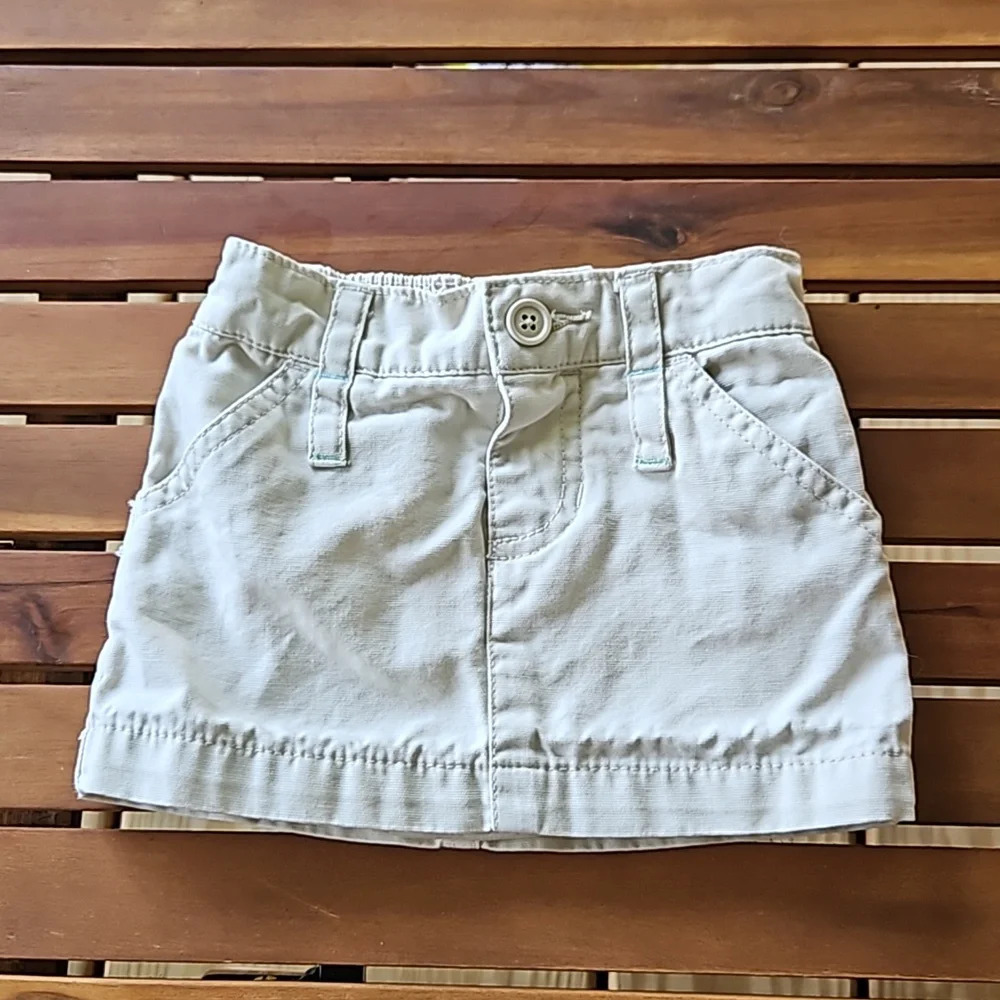 Old Navy Cotton Khaki Embroidered Skirt with Diaper Cover 6-12M